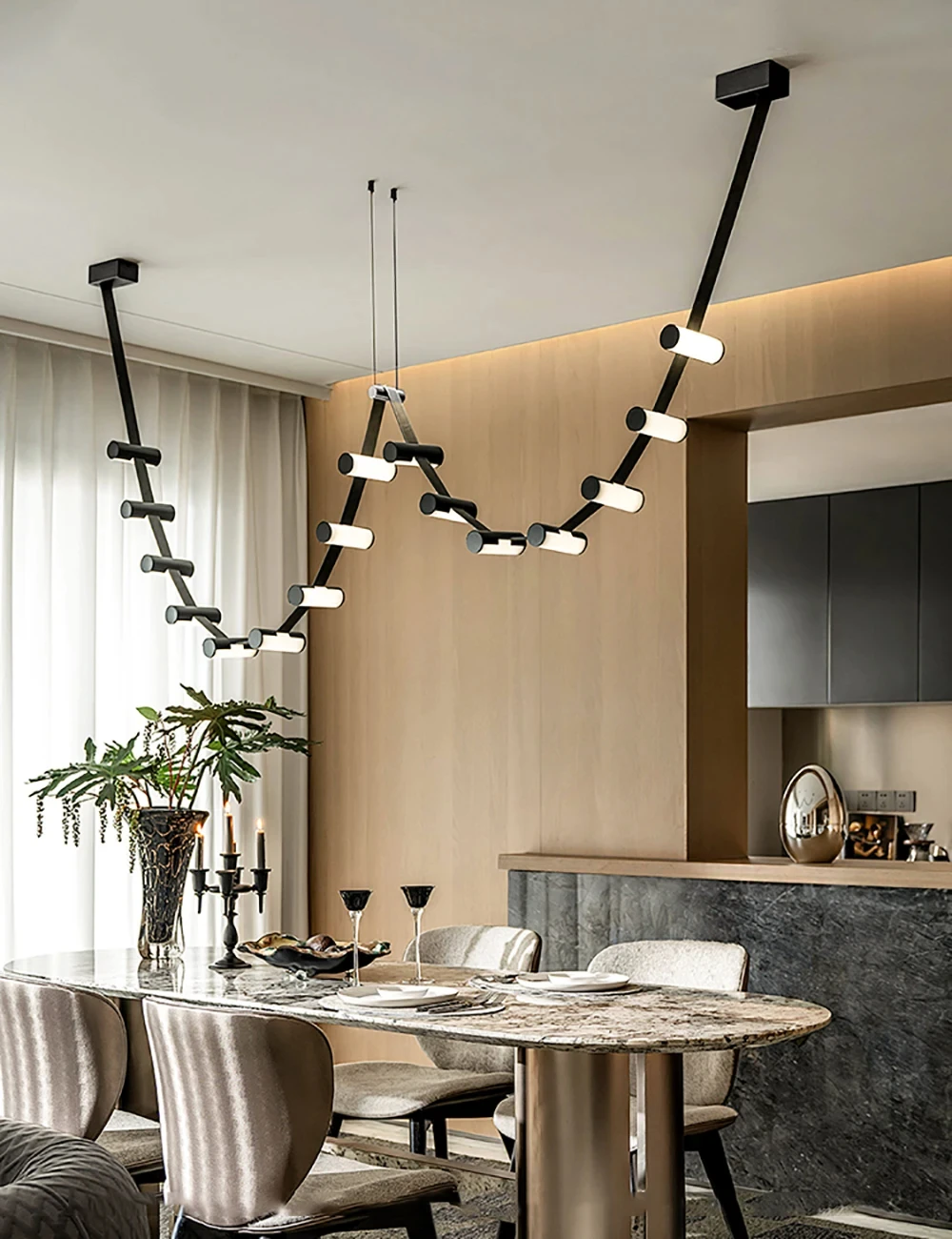 Modern luxury long black leather pendant light, dining room pendant light, living room pendant light YX890TB