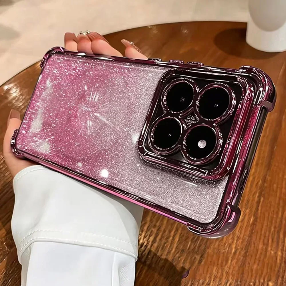 Find X9 Pro Gradient Glitter Plating Clear Phone Case For Coque Oppo Find X9 Pro X5 X3 Lite Reno 15 15F 12 13 Pro 11F Soft Cover