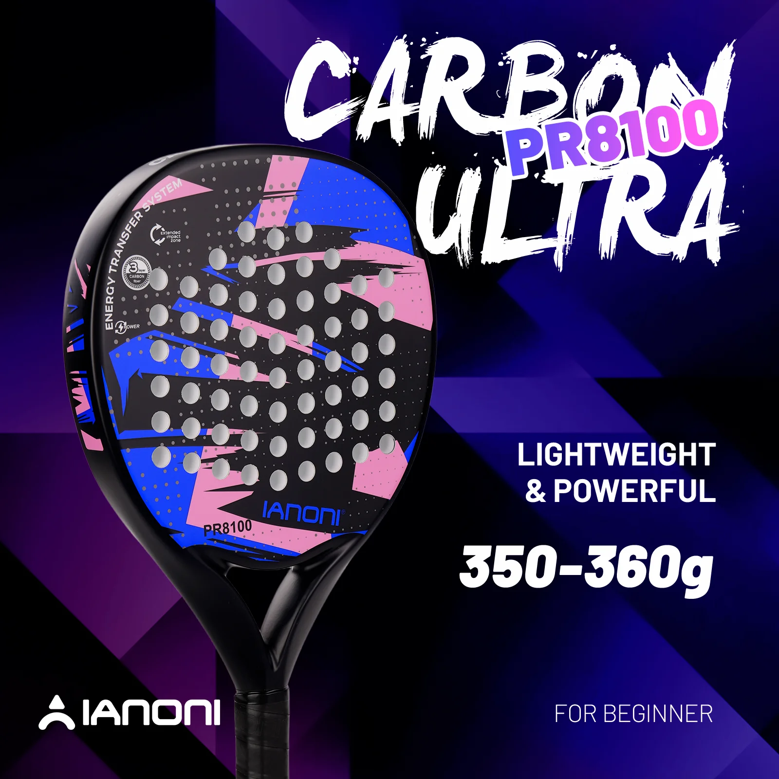 

IANONI 8100 BLUE Padel Racket Carbon Fiber Surface with EVA Memory Flex Foam Core Lightweight Padel Racquet