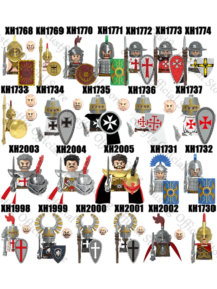Bloc de construction de soldats romains croisés militaires médiévaux, héroïe Sparta, figurines d'action historiques, bouclier d'arme, briques à monter soi-même, jouet pour enfant