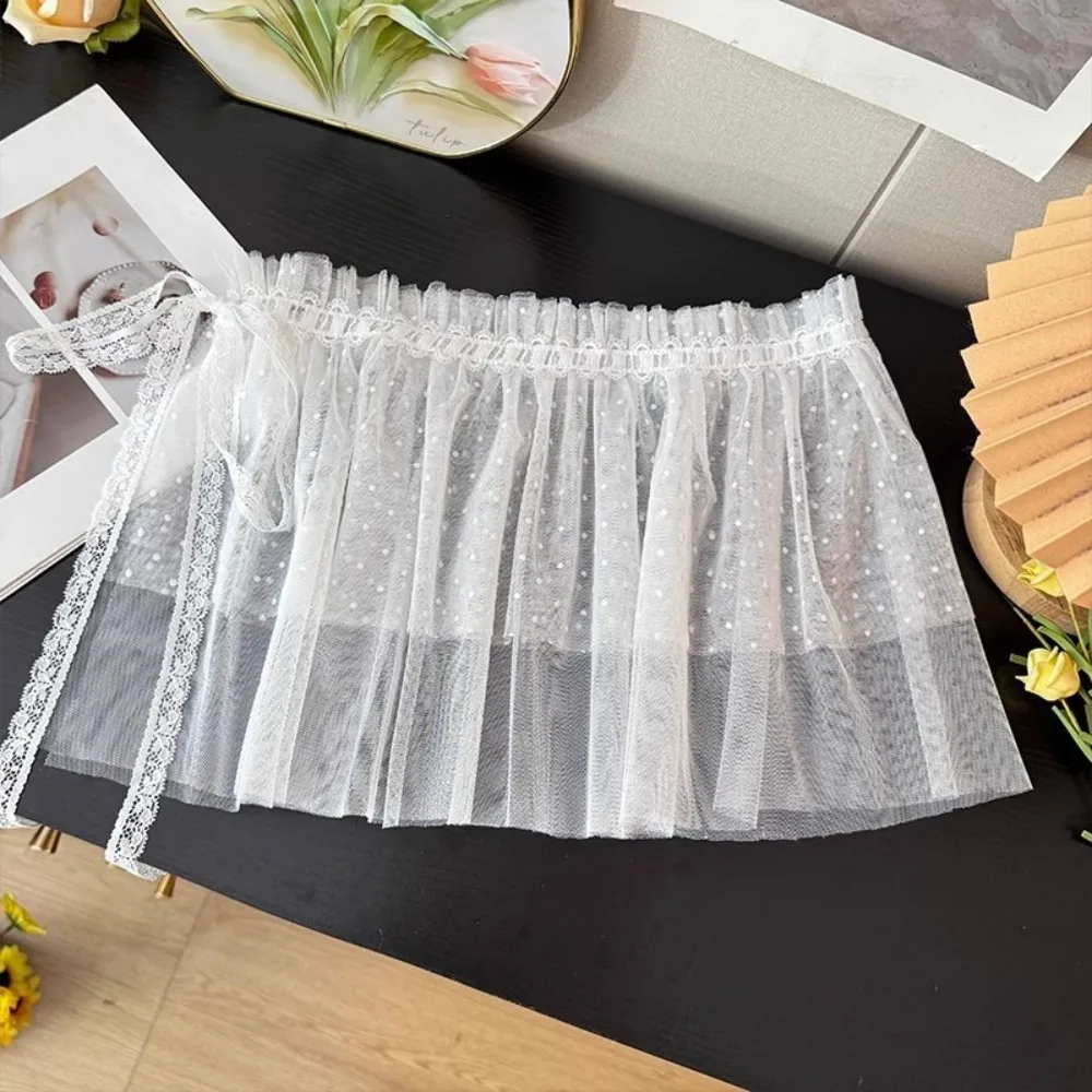 

Fashion Y2k Lace Mini Skirt Lolita Korean Style Gauze Skirt Lace-up High Waist Ruffled Edge Skirt Women