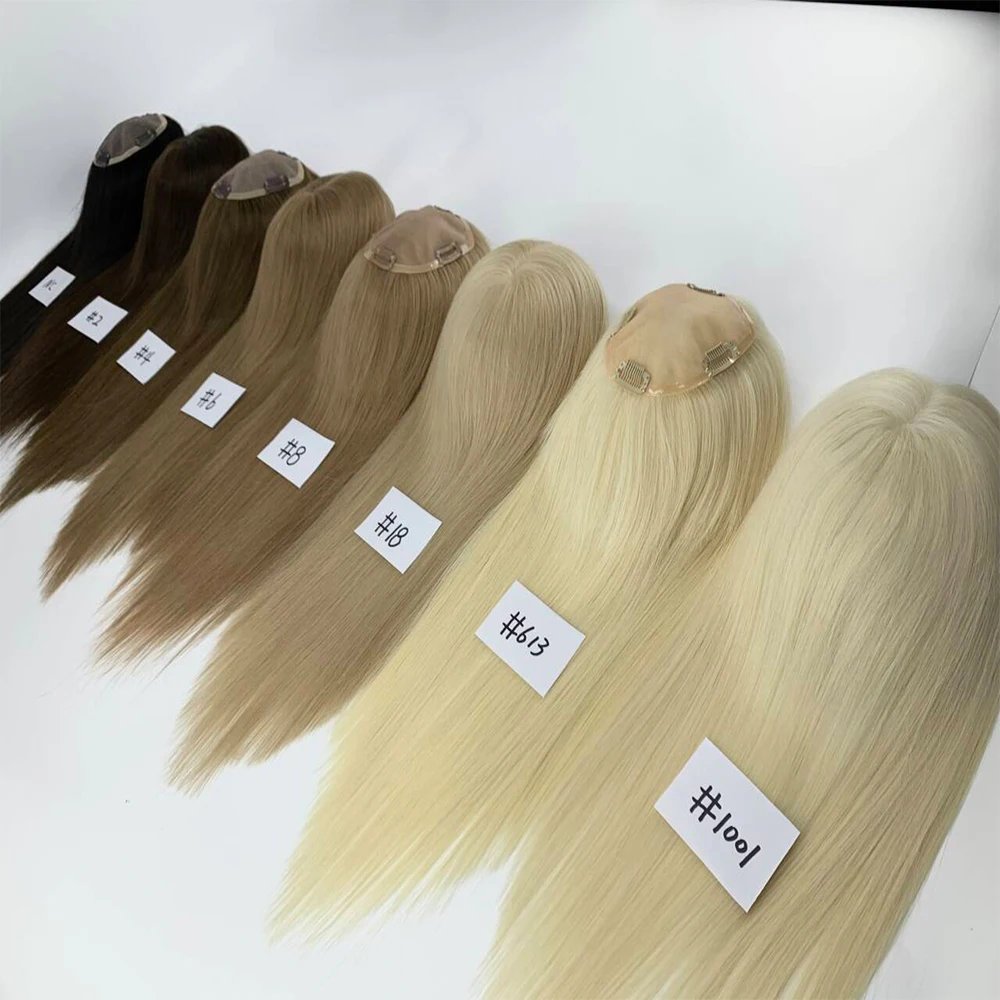 Women Indian Human Hair Blonde Topper 5x5 Clip in Hair Extensions Topper Mono Base for thinning white grey hair