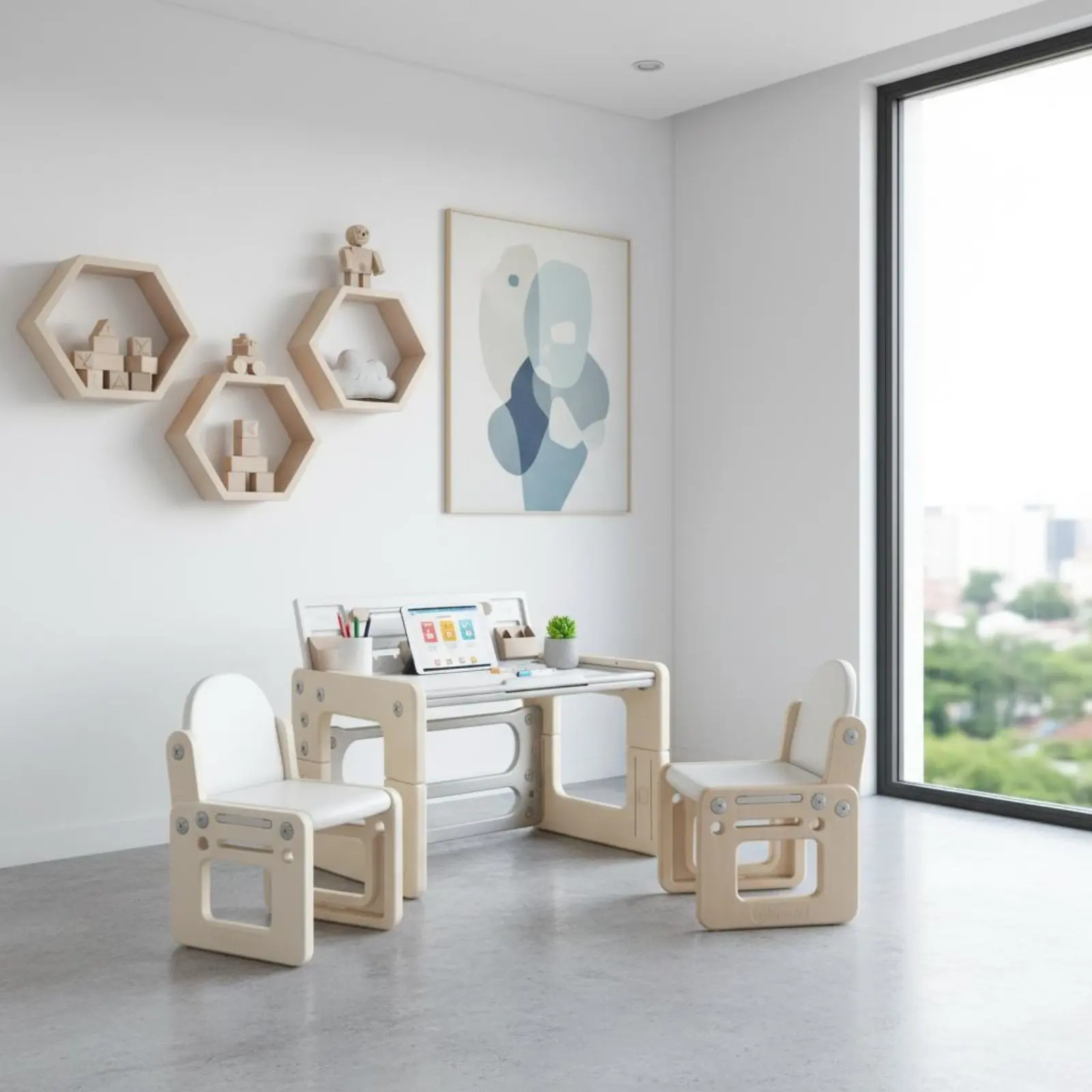 

Kids Construction Toy Table Rounded Corners Adjustable Construction Toy Table Childrens Drawing Writing Desk for Kindergarten