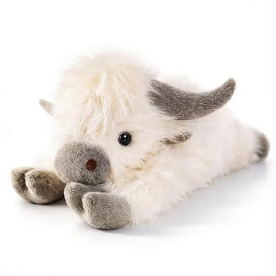 

24 Highland Cow Weighted Stuffed Animal with Removable Unscented Microwavable Pouch in Soft Gray for Adults - Coolable Warmable