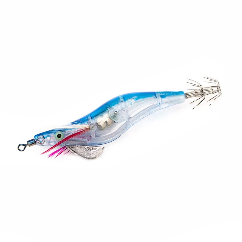 2 Pcs Flashing LED Fishing Lure Flash Light 10Cm Minnow Luminous Squid Jig Shrimp Bait Night Fishing Lure , Blue & Rose Red