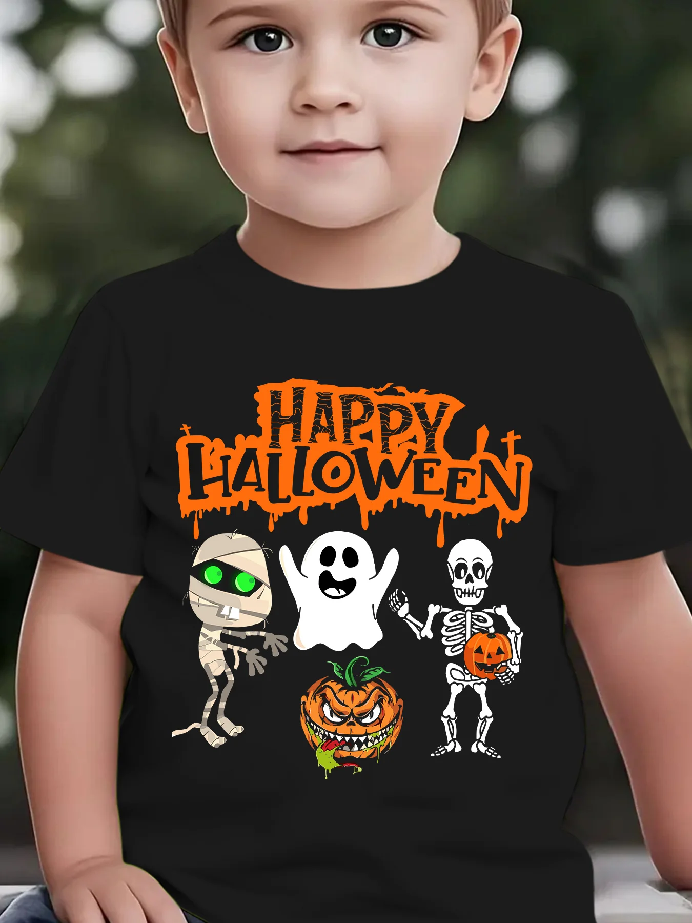 Kids Boys Girls Parent Child Matching Tee Happy Halloween Spooky Character Graphic Print Short Sleeve Crew Neck Soft Daily Tee
