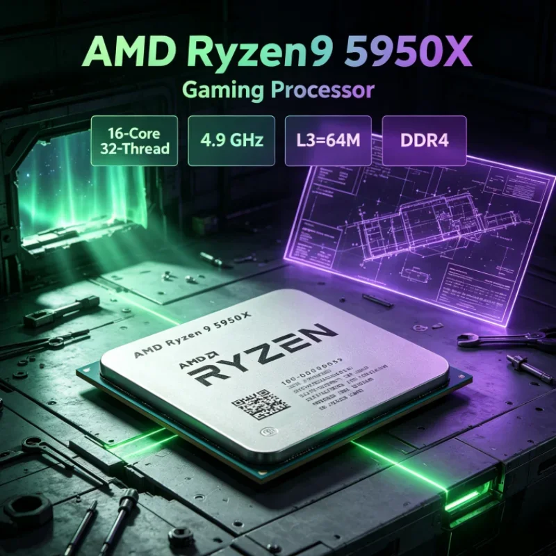 AMD Ryzen 9 5950X UP to 4.9GHz 3.4 GHz DDR4 but without cooler Gaming CPU Socket AM4 L3=64M 105W 16-Core 32-Thread