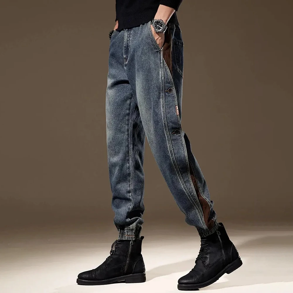 

American High Street Flared Mens Casual Jeans Autumn And Winter Loose Straight Trousers Stone Washed New Large Size Trousers Men