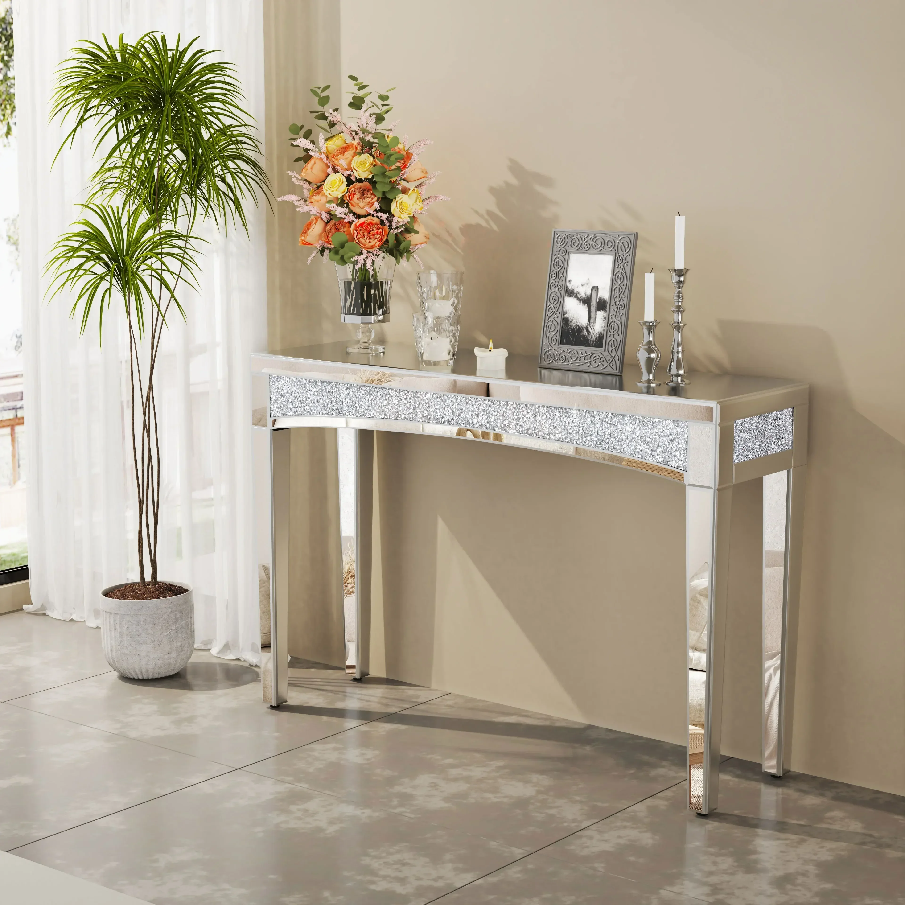 Silver Console Table for Living Room Easy to Use Modern Design Stable Structure Smooth Surface Long Lasting Easy Assembly