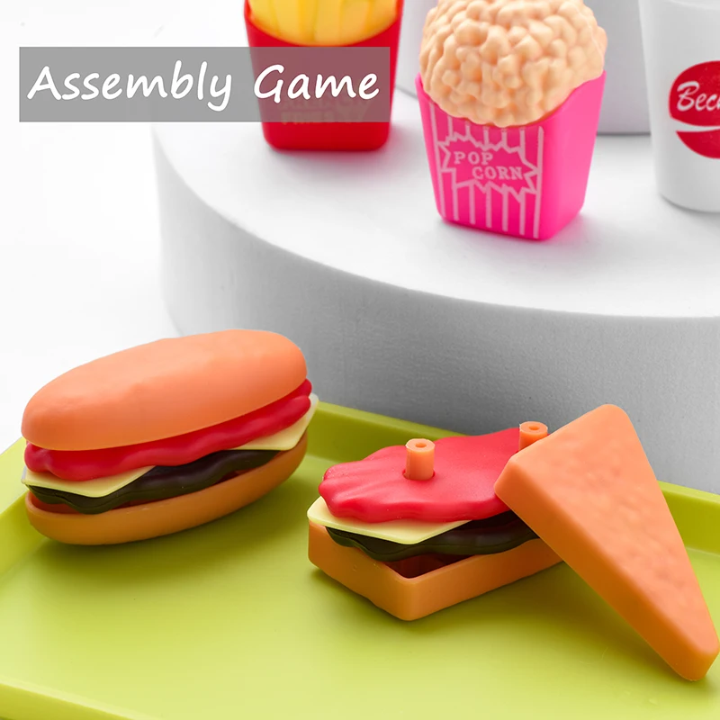 Juego de simulación de hamburguesa para niños, juego de cocina, Mini comida de simulación, juguetes de cocina para niñas, sándwich, patatas fritas, juego de ensamblaje de hamburguesas