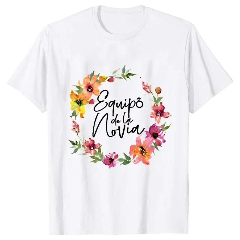 الفرنسية Evjf الإسبانية الزفاف دش فريق العروس تي شيرت الزهور الجرافيك التي شيرت العازبة الأصدقاء الدجاجة حفلة فتاة ملابس حريمي