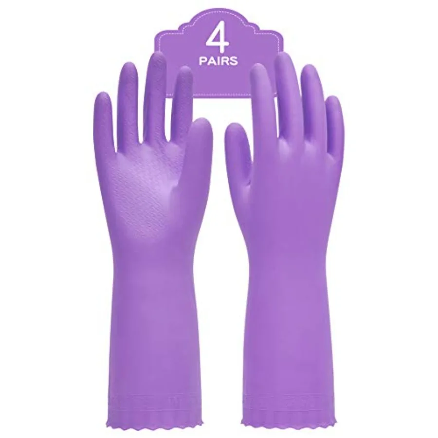 

4 Pairs Reusable Dishwashing Cleaning Gloves with Latex Free, Cotton Lining, Kitchen Gloves,,Medium