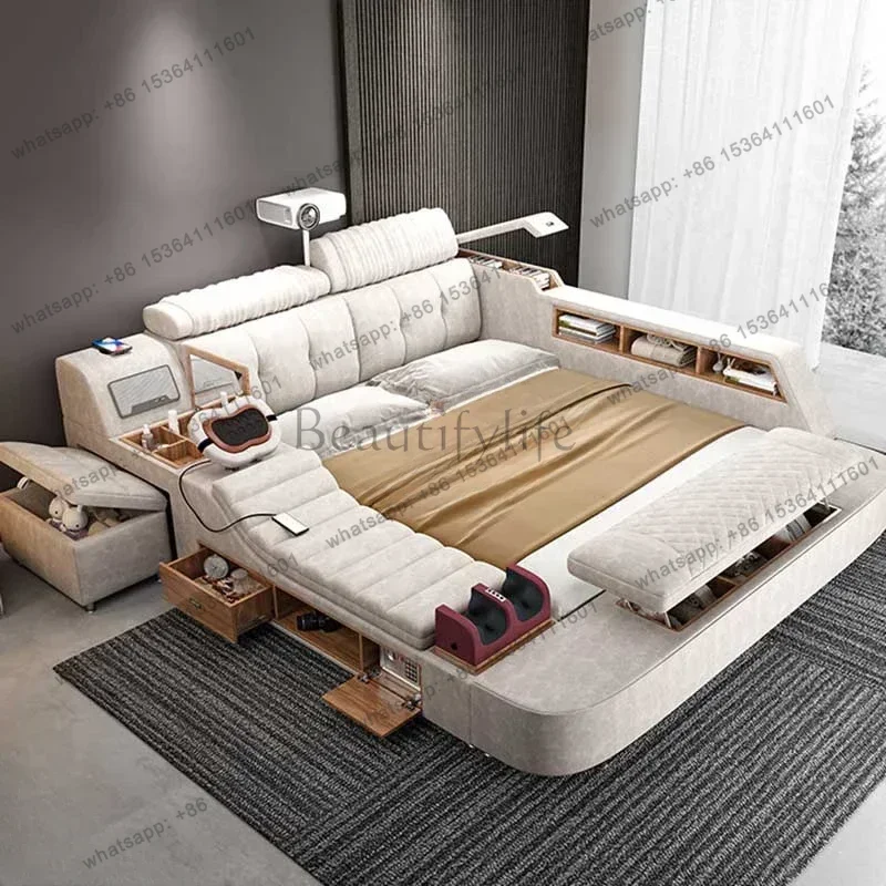 LJY Multifonction Nordic Double Bed Waterproof Storage Modern King Size Bed Frames Queen Design Sleeping Camas De Casal Furnitur