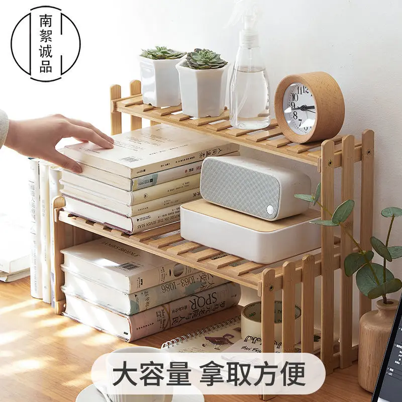 

New Creative Double Layer Desktop Bookshelf Office Data Rack Multi Meat Flower Rack Simple Desk Storage Rack Bamboo Products