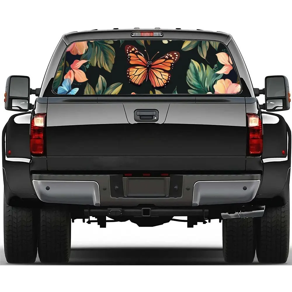 

Flower Shadows and Butterfly Car Accessories Rear Windshield Sticker, Truck Window See Through Perforated Window Car Vinyl Wraps