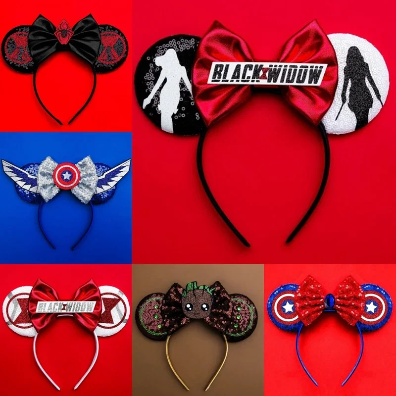 

Disney Marvel Captain America Headbands Women Black Widow Hair Accessories Girls Sequins Bow Hairband Kids The Avengers Headwear