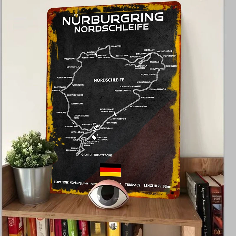 Nurburgring Nordschleife Circuit Map Metal Wall Art German Auto Racing Decor for Car Enthusiasts