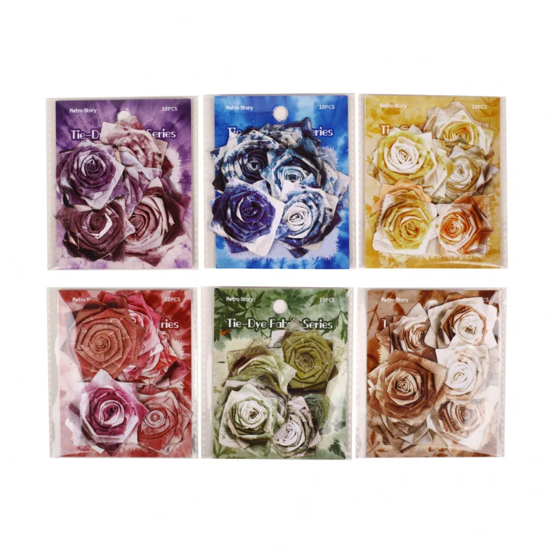 1pack/10Pcs Color Imitation Fabric Floral Stickers, DIY Handmade Album Scrapbooking Decorative Paper Supplies