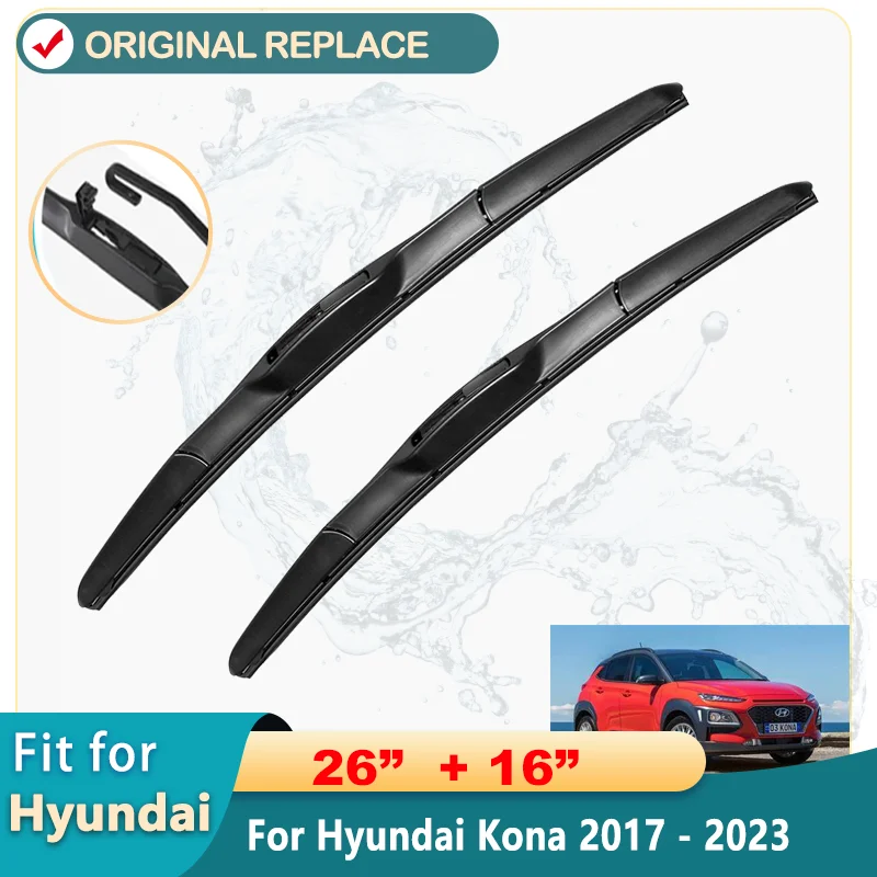 

Car Wiper Front Windshield Wiper Blades Set For Hyundai Kona 2017 - 2023 Windshield Windscreen Window Rain Brushes 26"+16"