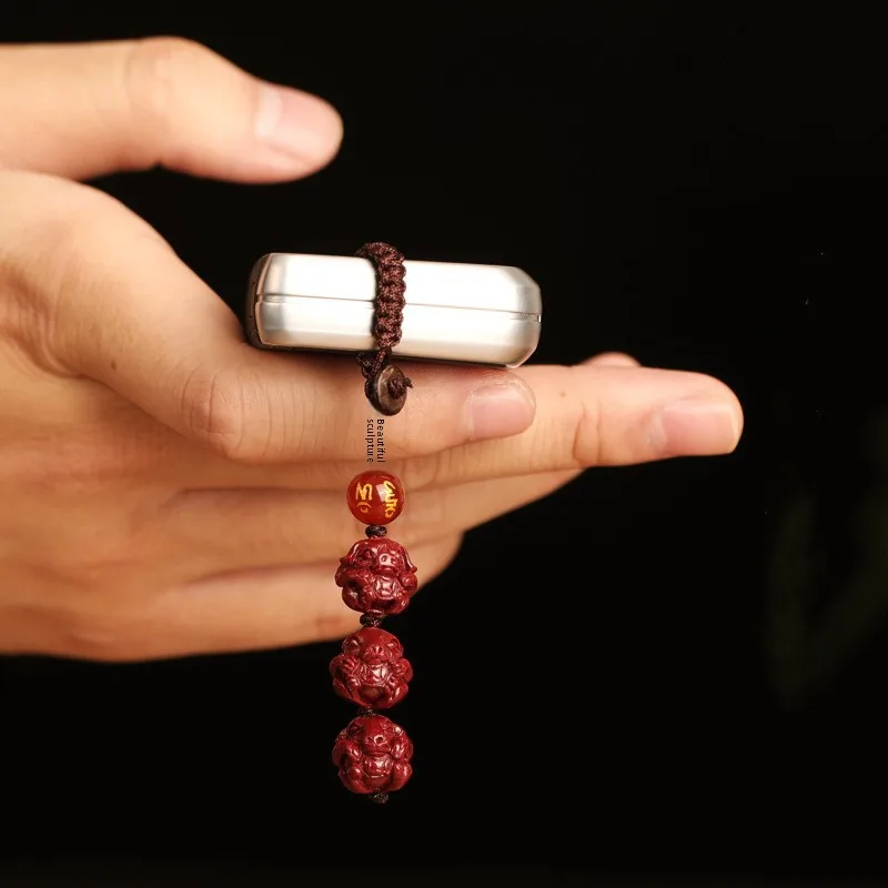 Traditional Chinese Feng Shui Cinnabar 12 Zodiac Animal Car Keychain Lucky Blessing Fortune Attracting Good Luck Pendant For Men