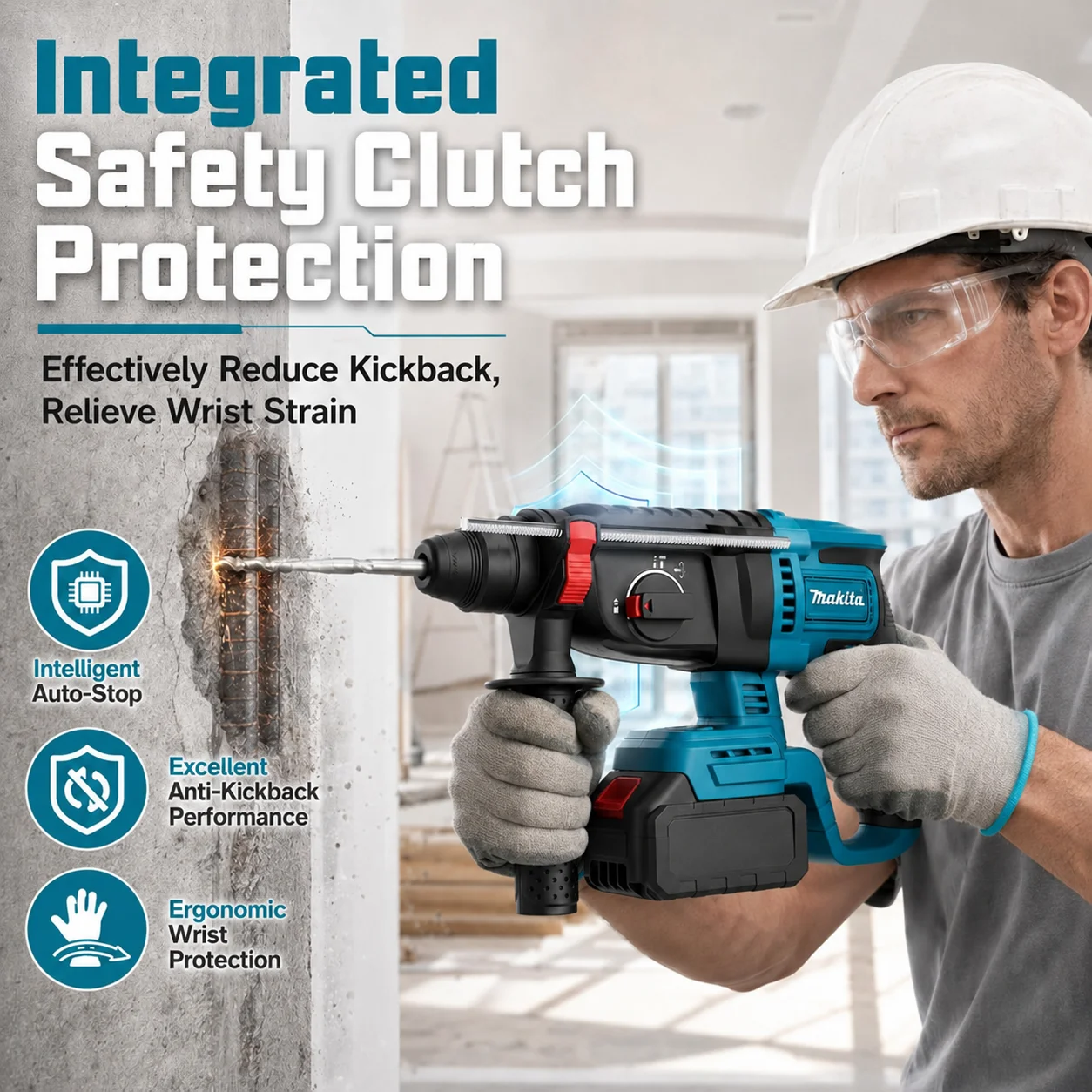 Makita DHR242 18V LXT® Li-ion Brushless Cordless Professional 2-Mode Heavy Duty Rotary Hammer Drill 26mm Concrete 4700 IPM