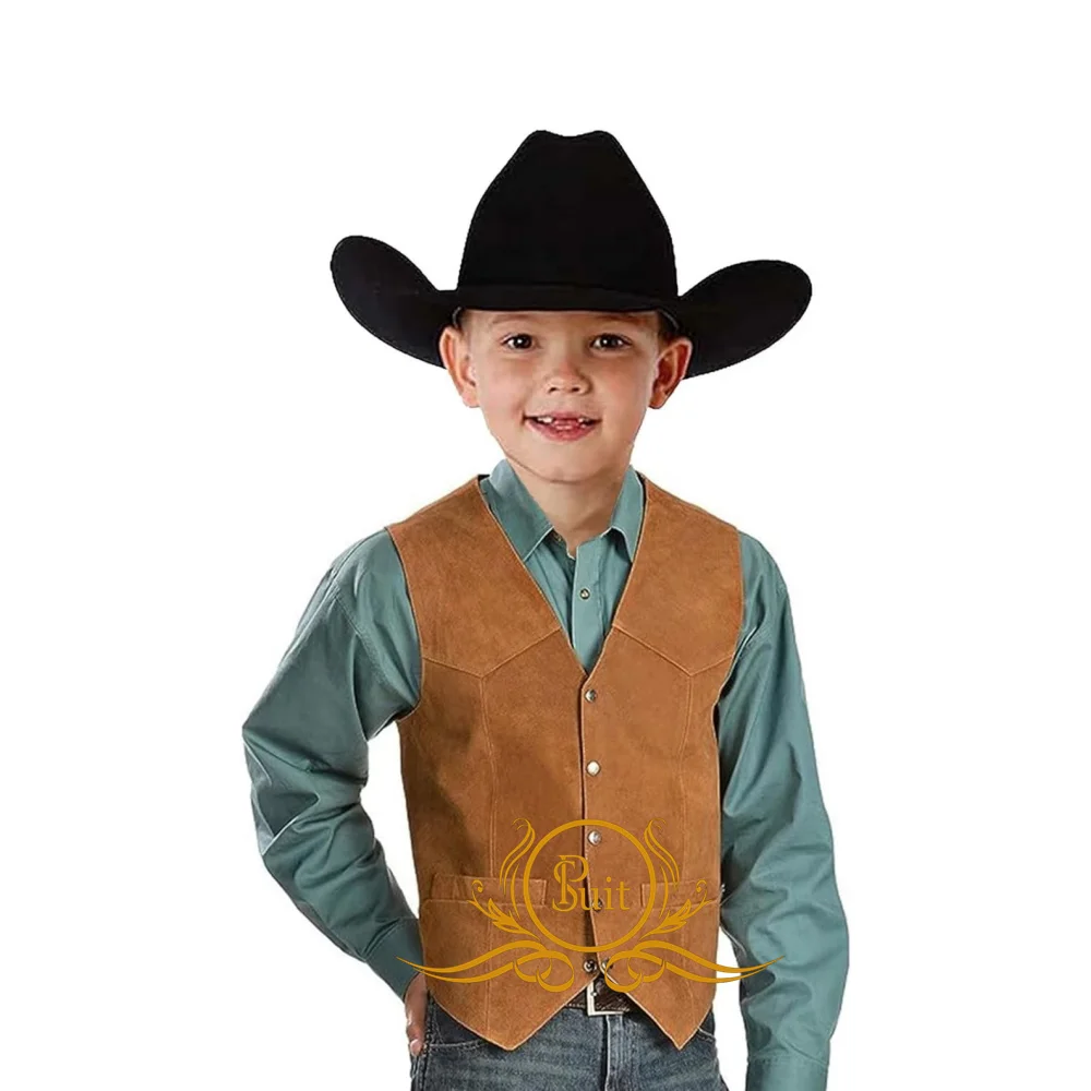 Boys Western Suede Vest Cowboy Costume Vintage Waistcoat