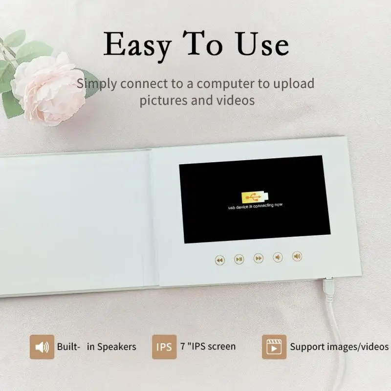 7 Inchs Wedding Video Book Card 4Gb Lcd Invitation Gift Music Greeting Card Upload Videos Birthday Photos Invite Digital Frame