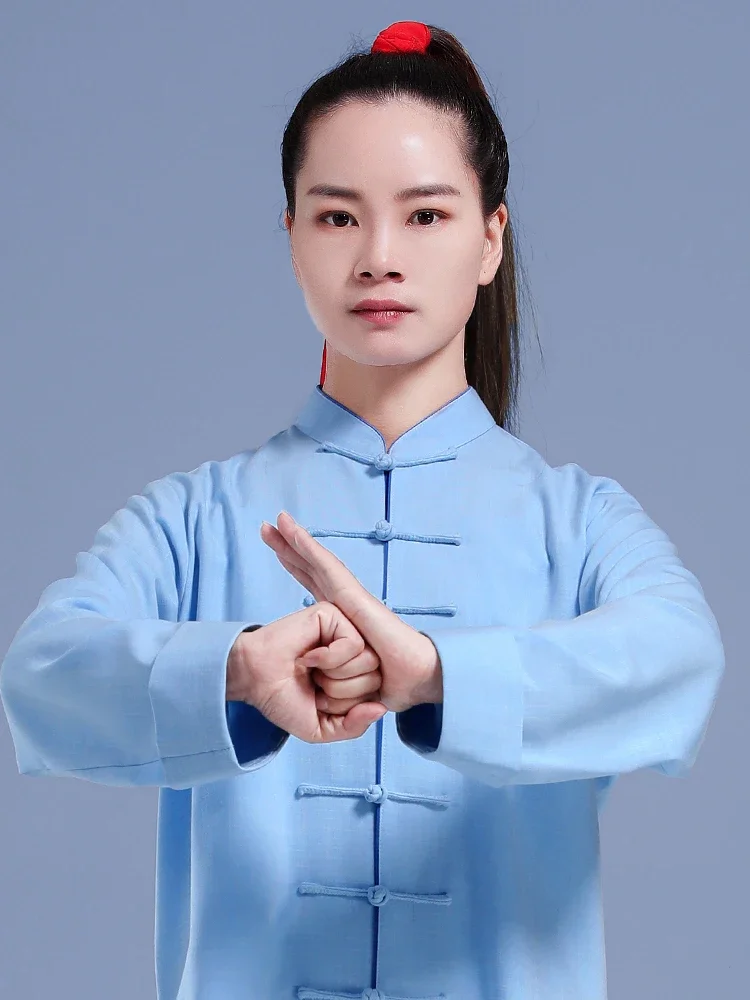 Linen Blend Kung Fu Tai Chi Clothing Martial Arts Clothes Taijiquan Wushu Uniform Wing Chun Multicolor 2022 New Style Light Blue