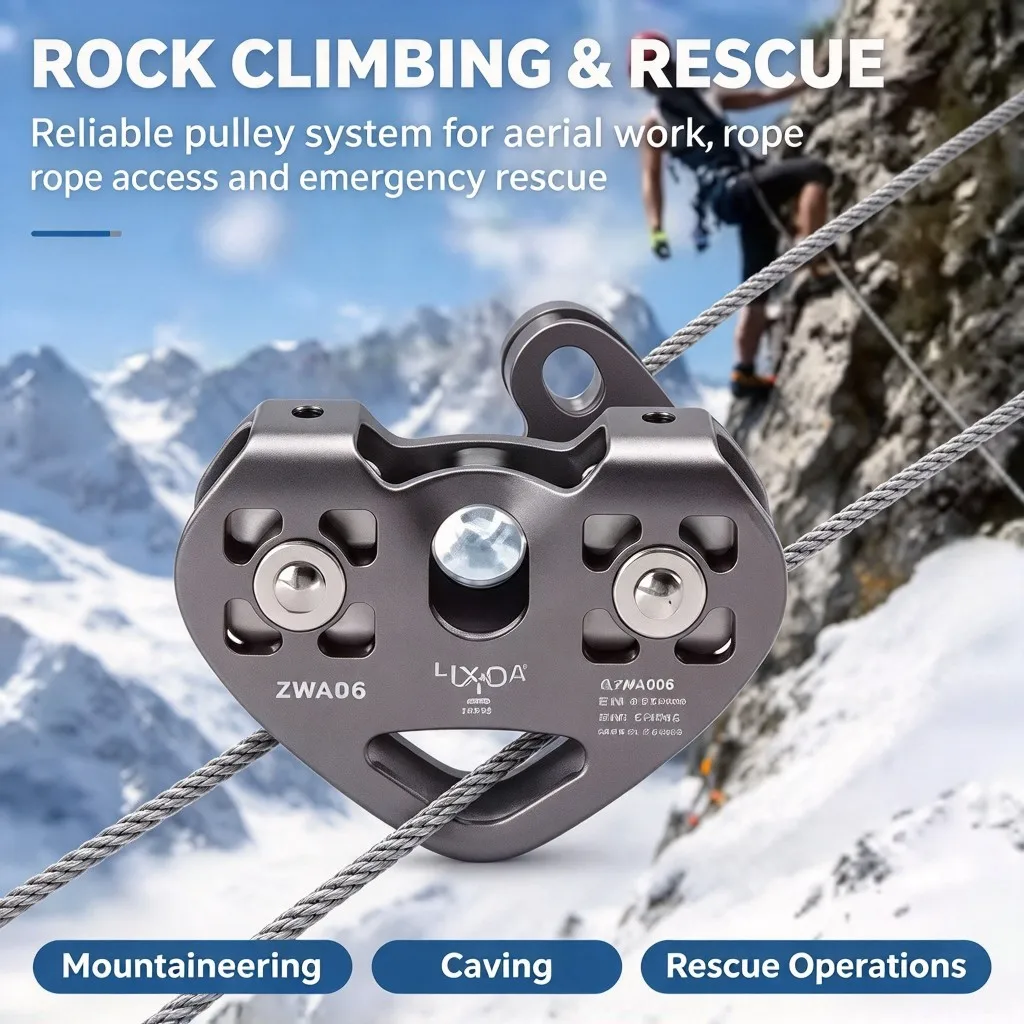 30KN Heart Shaped Double Pulley, Aluminum Alloy Zipline Cable Trolley with Ball Bearing for Rescue, Aloft Work, Rigging Lifting