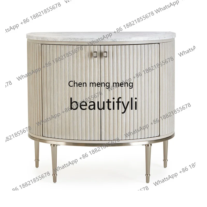 

American modern light luxury porch cabinet solid wood marble semicircular decorative cabinet living room locker customization H