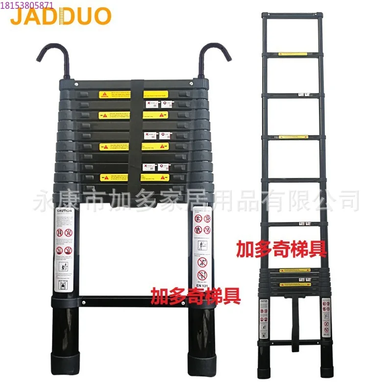 Aluminum alloy black oxidized telescopic ladder with hook 30 cm pitch single-sided ladder