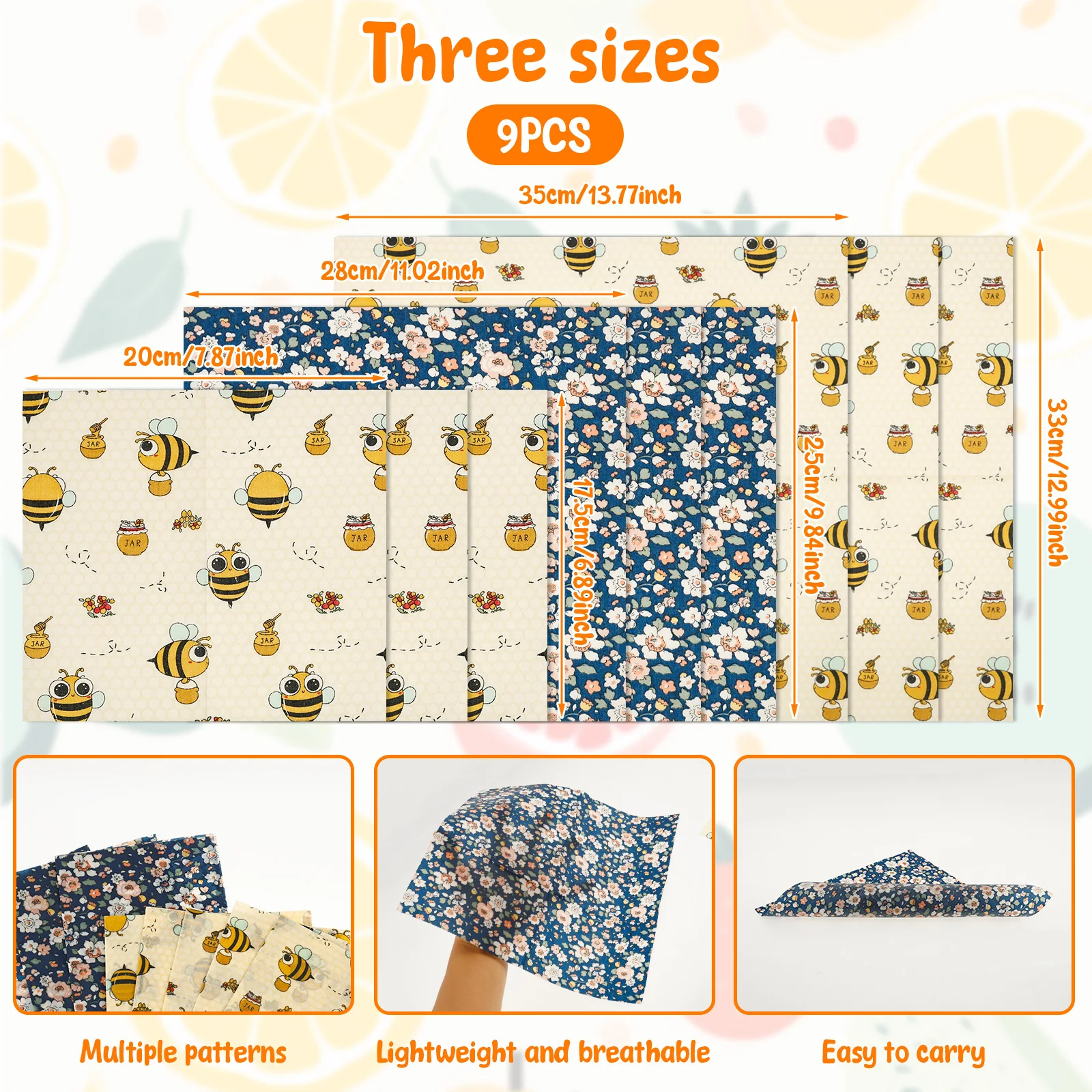 9 قطعة شمع العسل الغذاء يلتف 3 أحجام قابلة لإعادة الاستخدام صفائح شمع العسل البلاستيك الحرة ساندويتش الخبز يلتف للطعام وجبة خفيفة نزهة شمع العسل يلتف #6