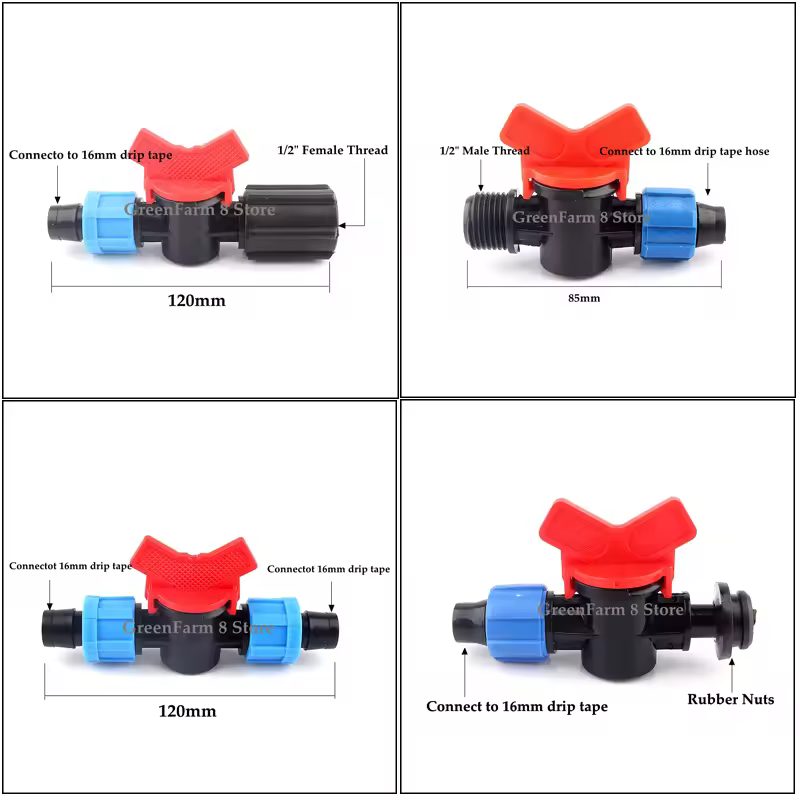 2~50pcs 1/2" Female/Male Thread 16mm Drip Tape Valve Micro Irrigation System Greenhouse Watering Connector Garden 16mm Tube Use