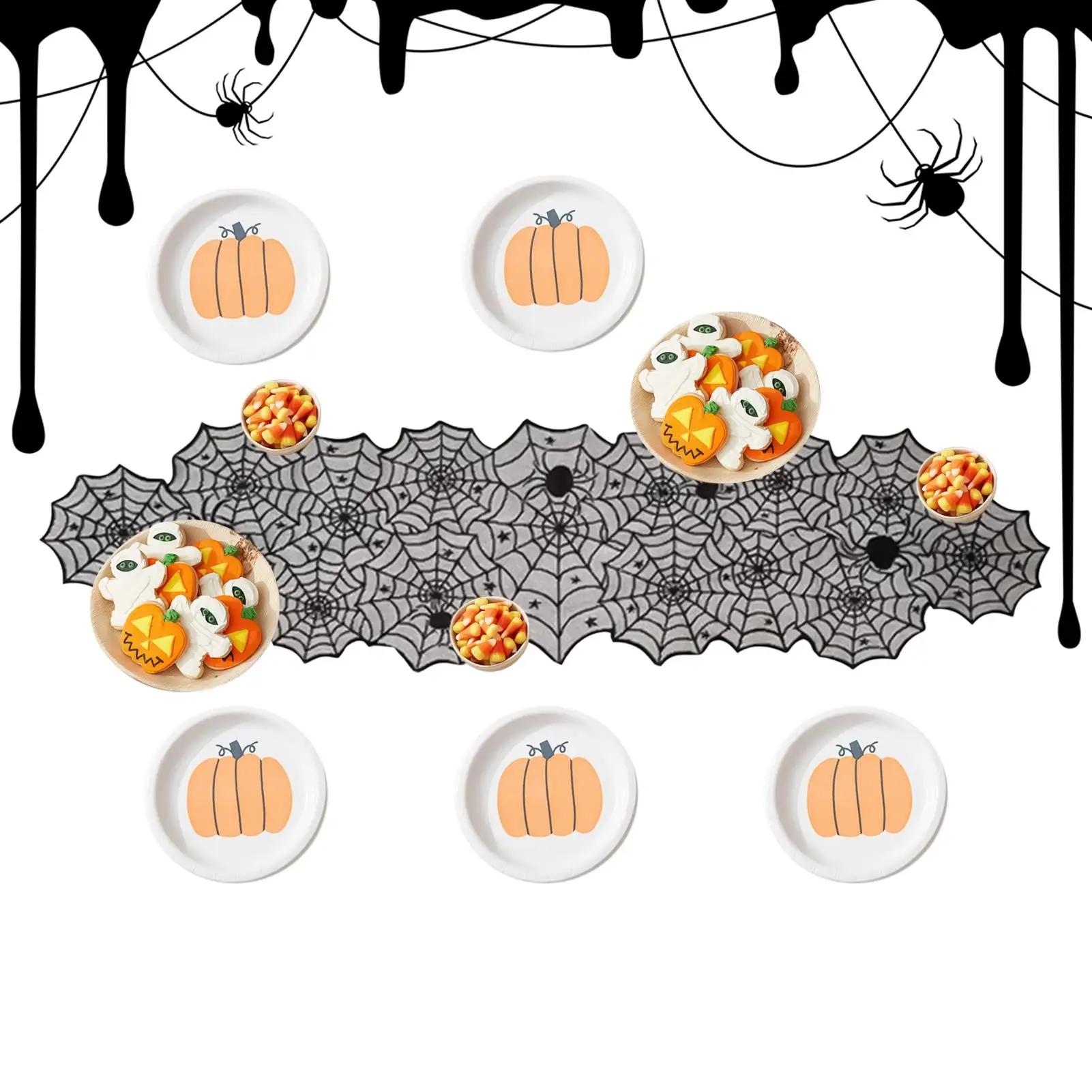 Halloween Table Flag Fireplace Towel 18x72 Inches Gothic Spiderweb Black Lace Mantel Halloween Table Runner Fireplace Towel