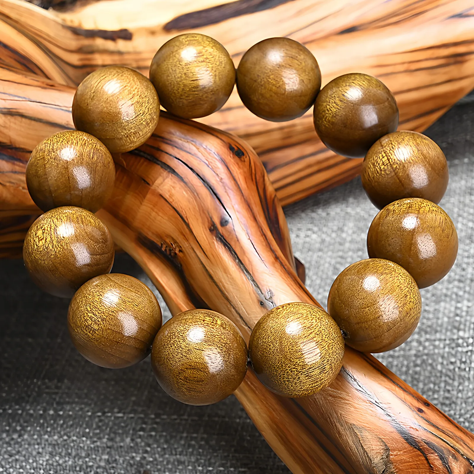 2026 Sichuan Phoebe Zhennan Wood 20 Beads Bracelet Ebony Base Dark Golden Nan Prayer Beads Couple Jewelry Gifts
