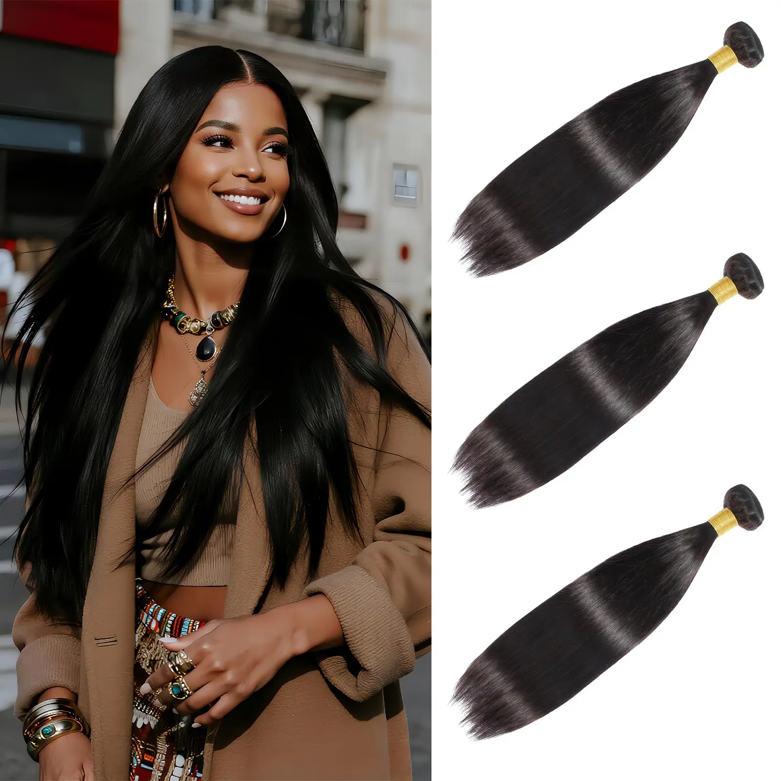 30 40 بوصة العظام مستقيم 100% نسج على شكل شعر إنسان حزم وصلات شعر خام البرازيلي الطبيعي الأسود 3 4 عروض الحزمة غير المجهزة #1