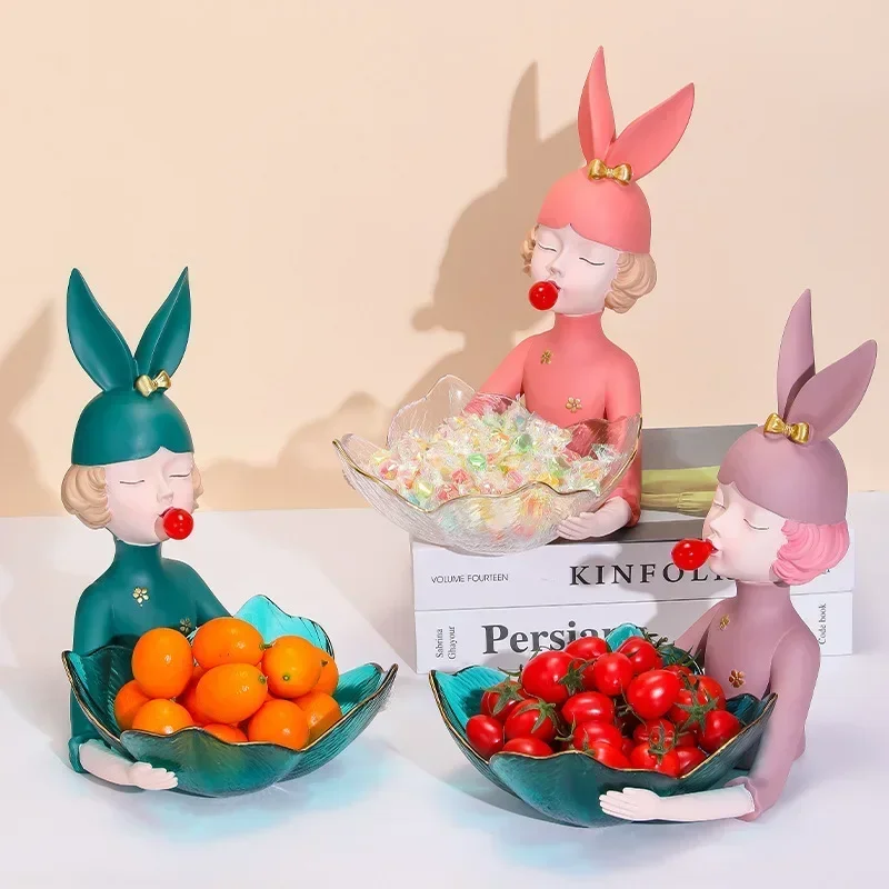 

Modern Cartoon Style Bunny Girl Cute Bubble Girl Figurine Vintage Fruit Plate Multifunctional Holder