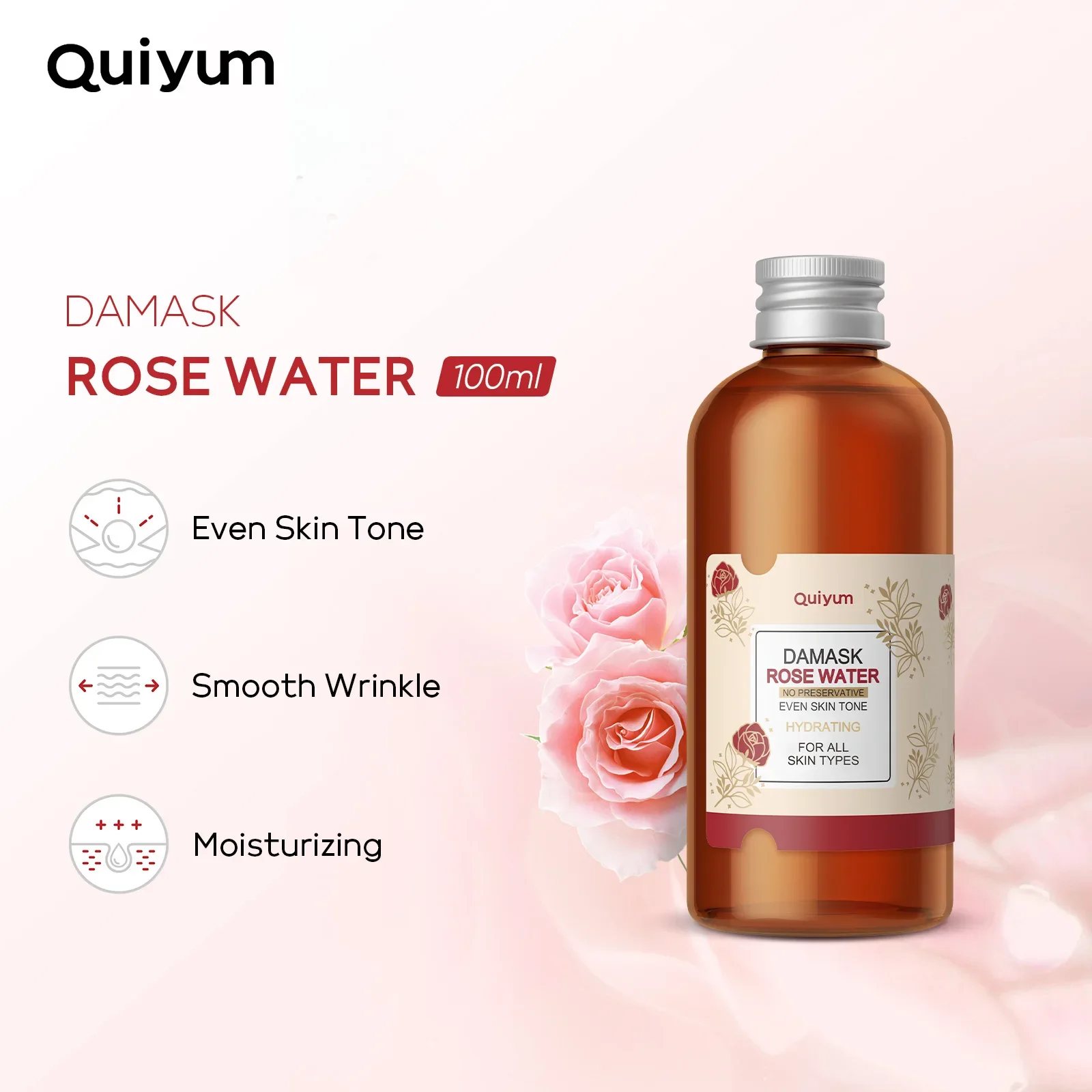 

QUIYUM 100ml Face Skin Care Rose Water Nourishing Skin Moisturizing Facial Toner Damask Hydrosol Korean Skincare Products