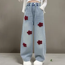Baby Girls Wide Leg Jeans for Kids Cargo Pants Blue Loose Star Trousers  Children Teens Outfits Toddler Clothes 5 7 8 9 12 Years