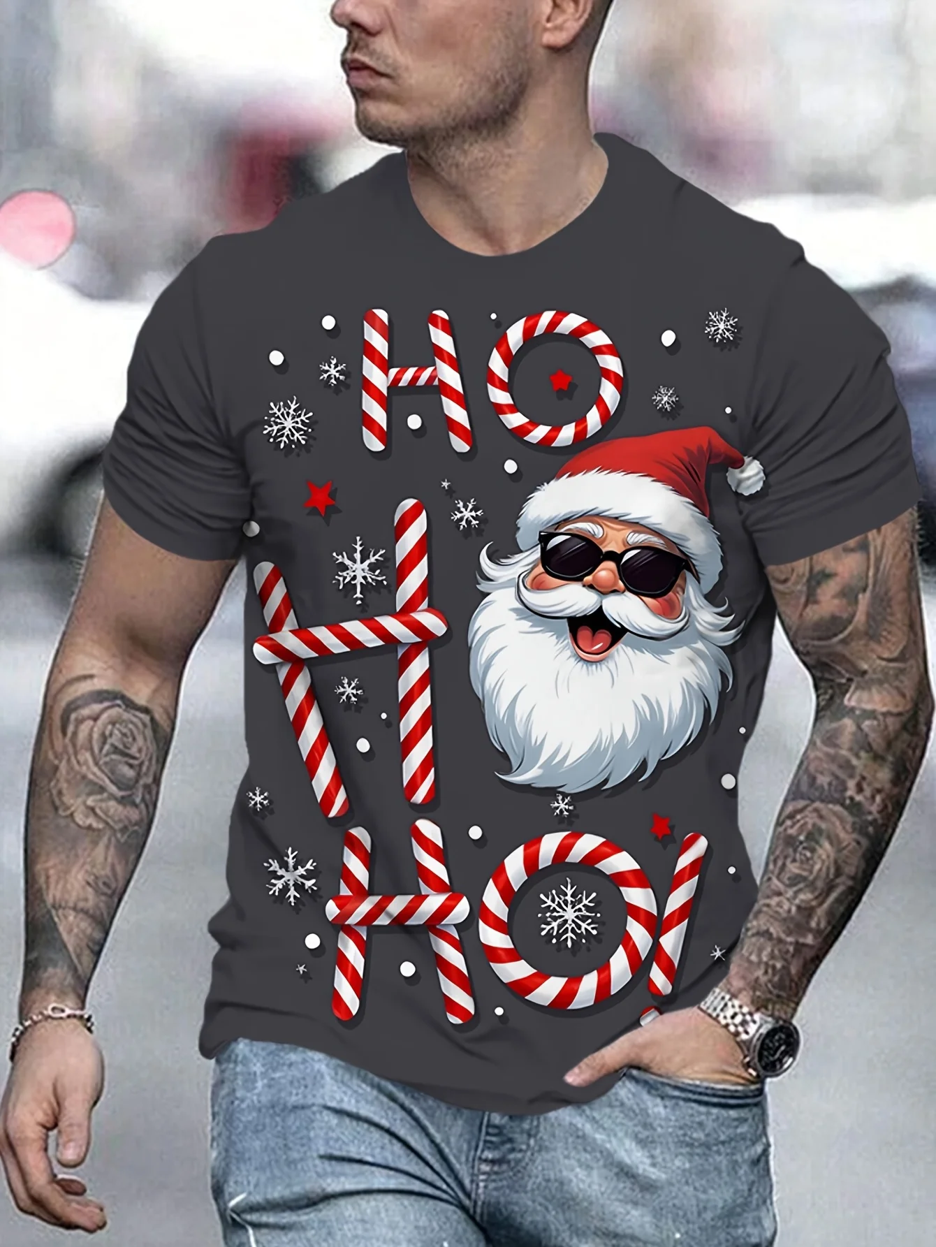 Christmas Men's Round Neck T-shirt 3D Santa Claus Head Print Outdoor Christmas Gift Party Daily Casual Short Sleeve