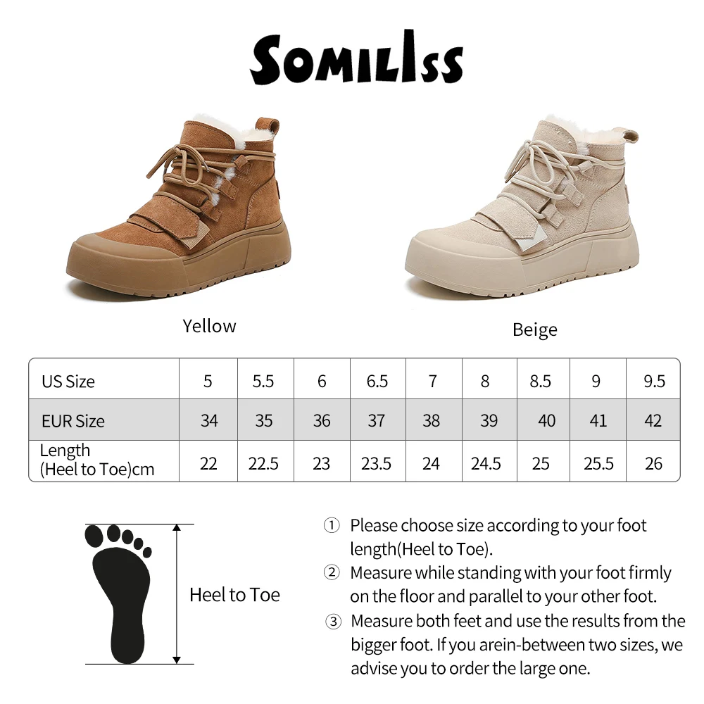 SOMILISS Women\'s Short Boots For Winter Genuine Cow Suede Leather Short Plush Warm Ladies Fashion Thick Sole Snow Boots