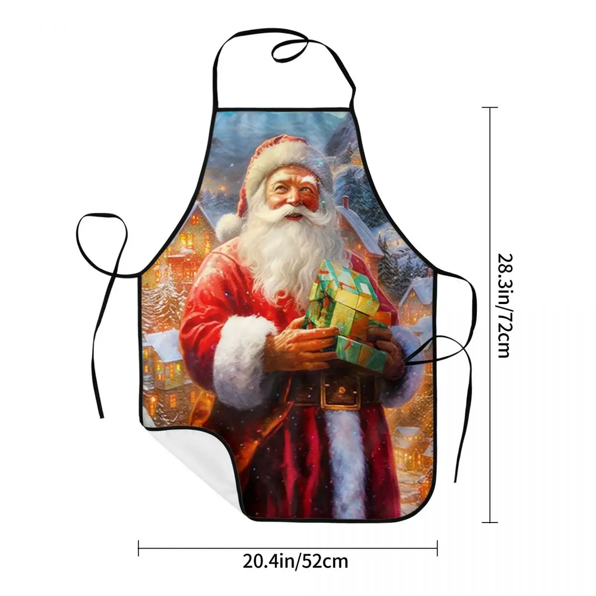 Christmas Santa Claus Snow Village Aprons Chef Cooking Tablier Sleeveless Bib Kitchen Cleaning Pinafore for Women Men Painting