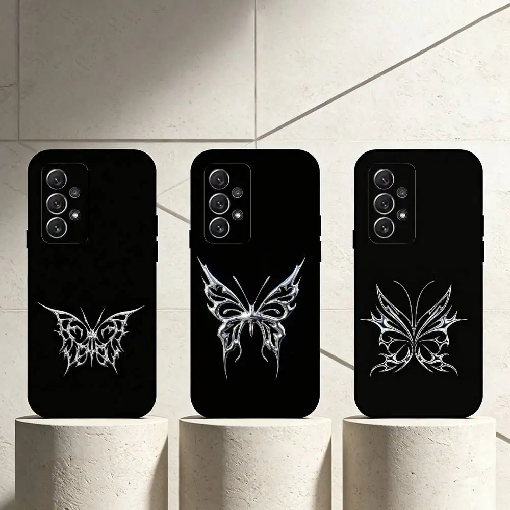 G-Gothic butterfly phone Case For Samsung S25,24,21,22,23,30,Ultra,20,Plus,Fe,Lite,Note Soft Black Cover