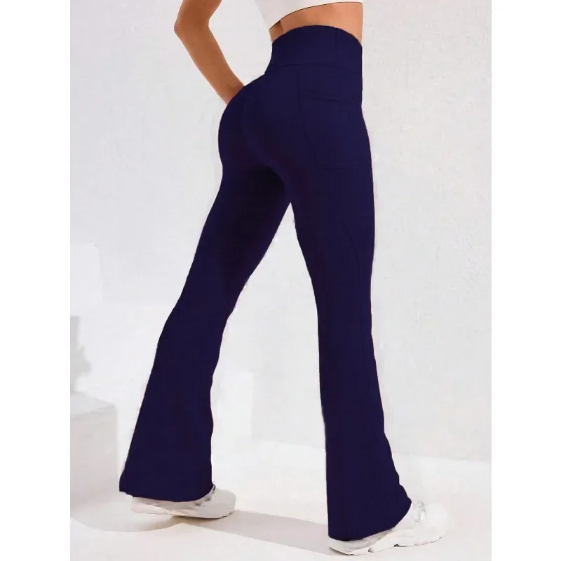 ​​High Waist Flare Leg Yoga Pants Women with Pocket Butt Liftting Running Tights Wide Leg Pants Gym Outdoor Trainning Leggings