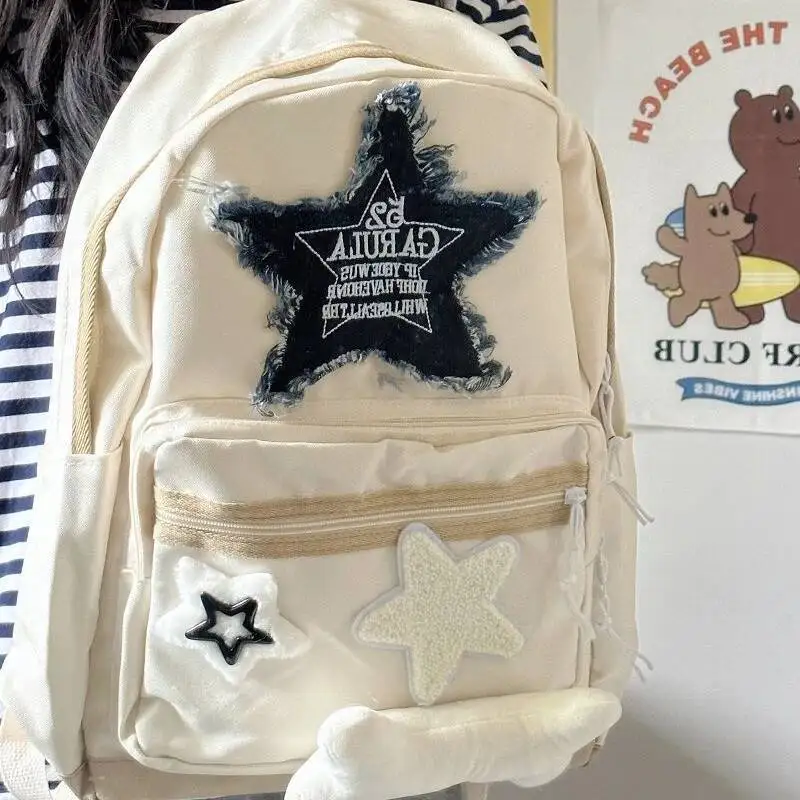 2025 Trendy Letter Embroidery Bags For Women Casual Students Sweet Preppy Schoolbags Y2k Star Bone All Match Backpacks Japanese