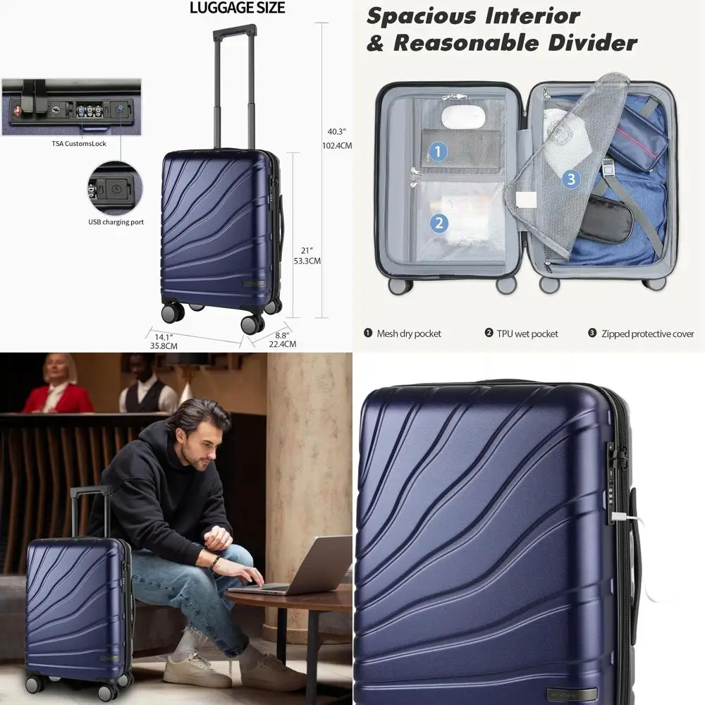 

Расширяемая крышка-спиннер с твердым корпусом и замком TSA, одобренная темно-синяя ручная кладь 20, темно-синяя