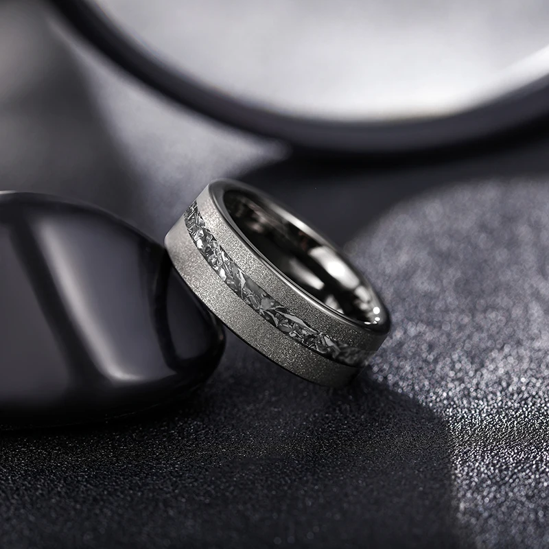 Somen Black 8mm Tungsten Carbide Ring Sanded with Zircon for Gift Men Ring Male Wedding Band