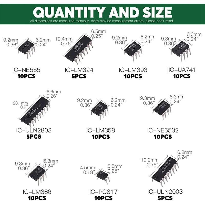 Keadic 85 pezzi 10 tipi di Kit di assortimento di Chip per circuiti integrati, Set di prese DIP IC per Timer di precisione singolo Opamp Pwm