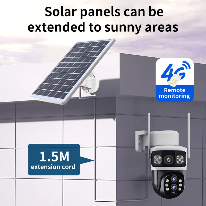 4MP V380pro APP Solar Power Dual Lens 10x Zoom 4G Camera Full Color AI Humanoid Detection Home Security CCTV Monitor