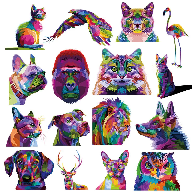 Colorful Eagle Wolf Animals Heat Transfer Iron On Patches For Clothing DIY A-level Washable Thermo Sticker On Clothes Cat